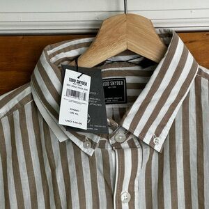 Todd Snyder - Men’s Summerweight Favorite Shirt - Khaki Stripe - XL